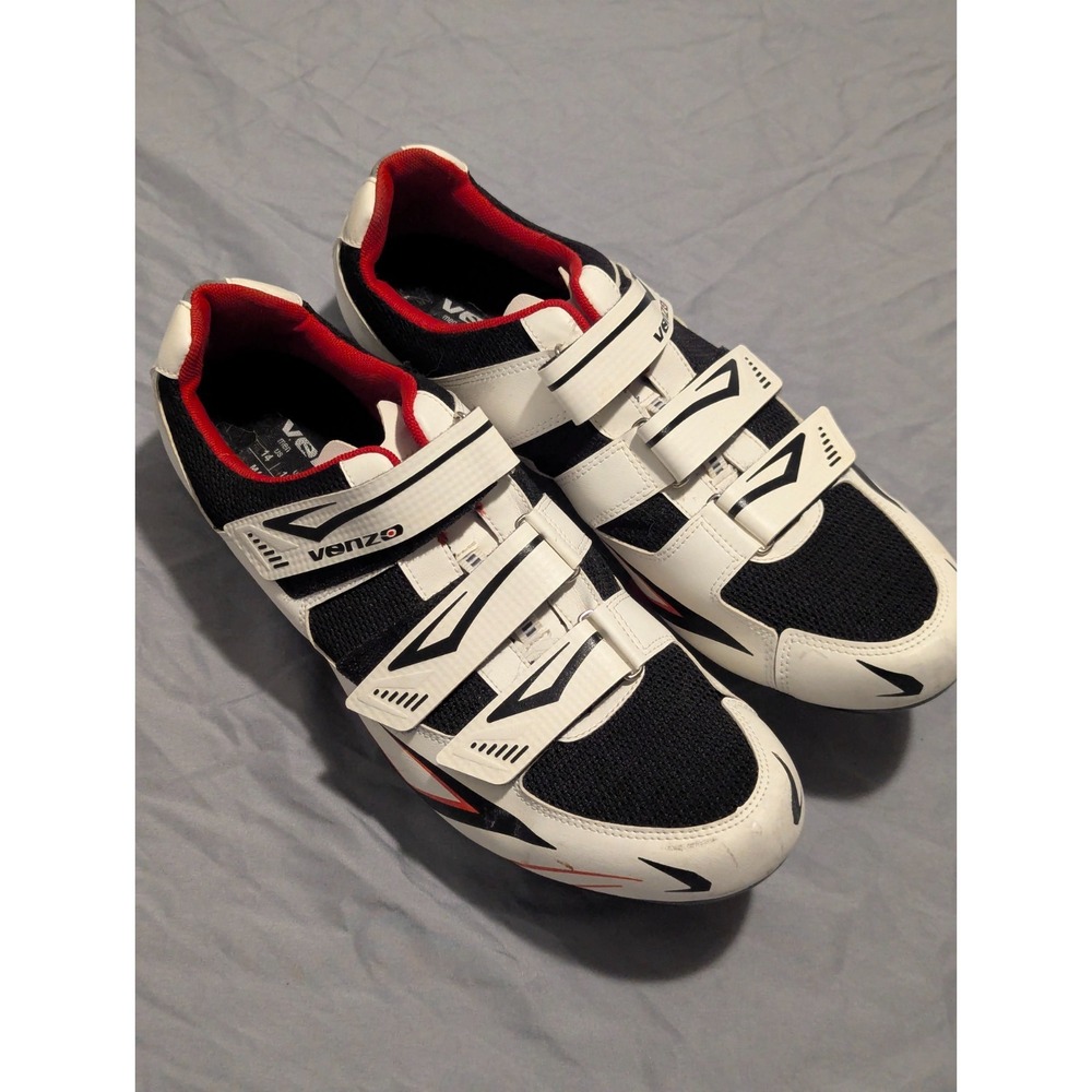 Venzo Cycling Shoes Mens US 14 EU 49 White Black Red 3-Strap